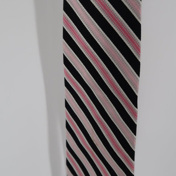 Campia Moda Men's Pink Blue Striped Tie 100% Silk - Picture 4 of 8